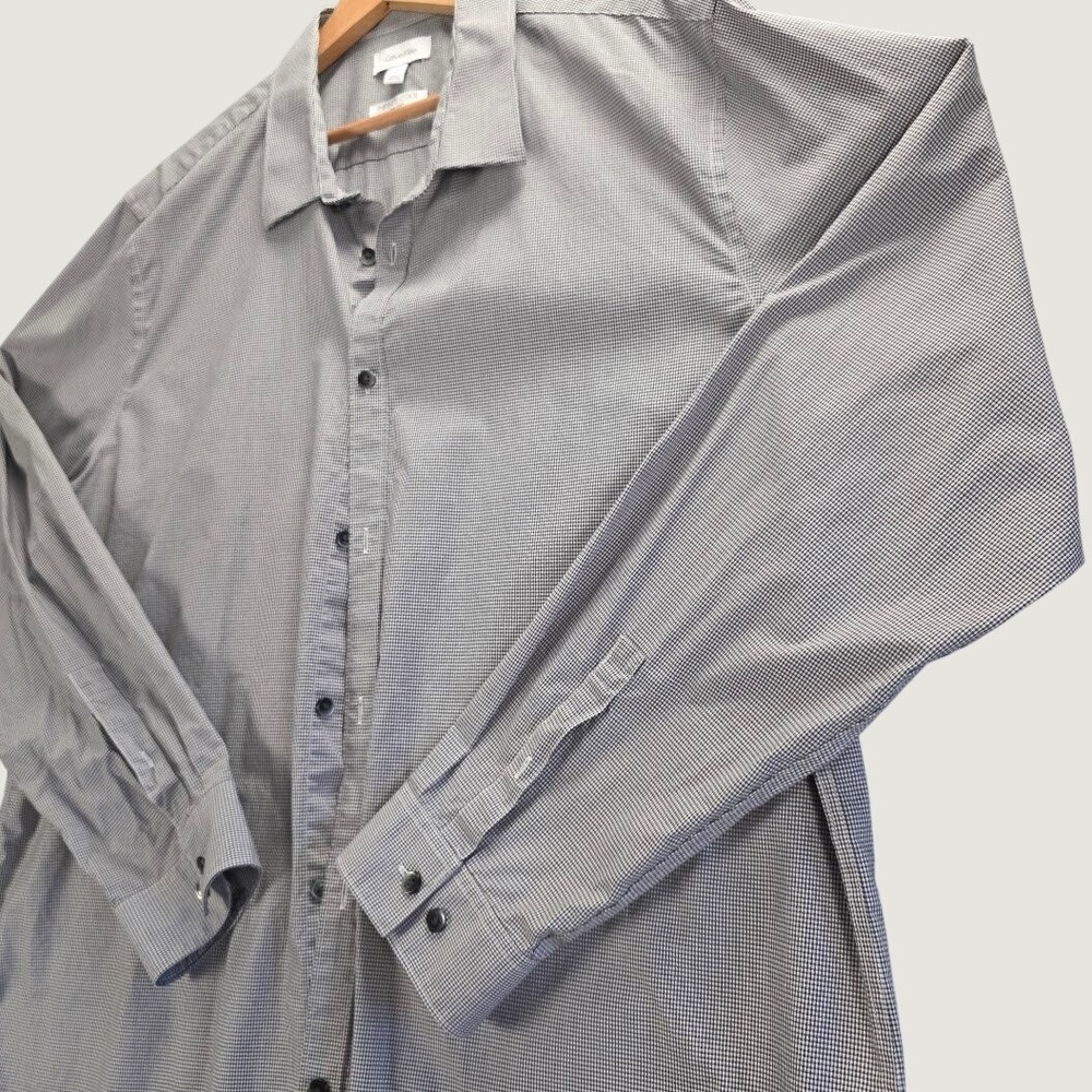 Calvin Klein Mens XXL Infinite Cool Non-Iron Button Down Shirt Black White Check - Picture 2 of 12